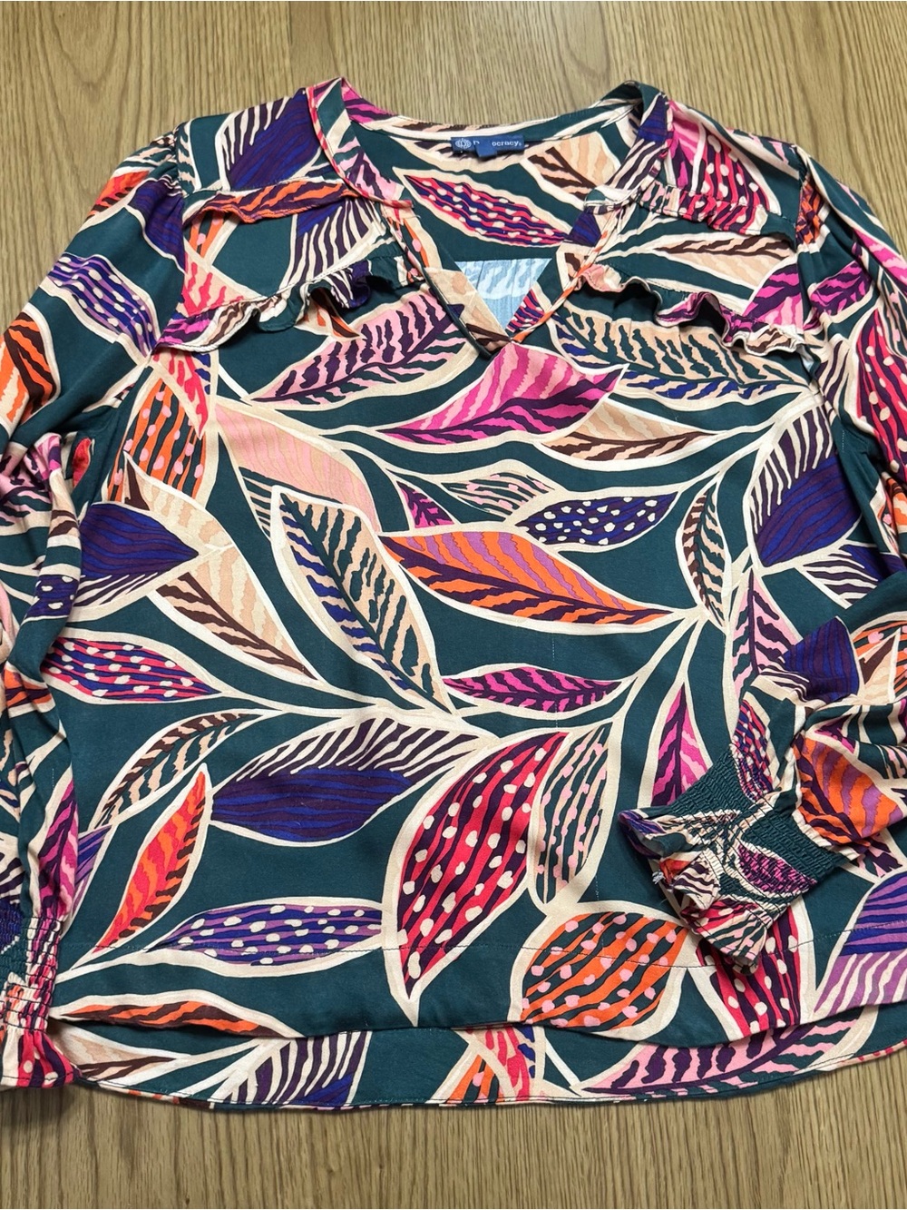 Democracy Printed Long-Sleeve Ruffle Blouse - Green Multi